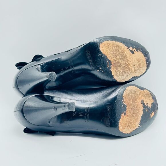 Marc Jacobs Shoes Womens 7.5 Black Velvet Patent Leather Heels Bow Peep Toe Pump - Picture 10 of 13